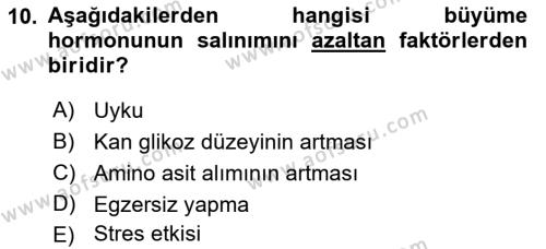 Temel Veteriner Fizyoloji Dersi 2022 - 2023 Yılı (Final) Dönem Sonu Sınavı 10. Soru