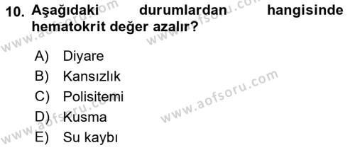 Temel Veteriner Fizyoloji Dersi 2023 - 2024 Yılı (Vize) Ara Sınavı 10. Soru