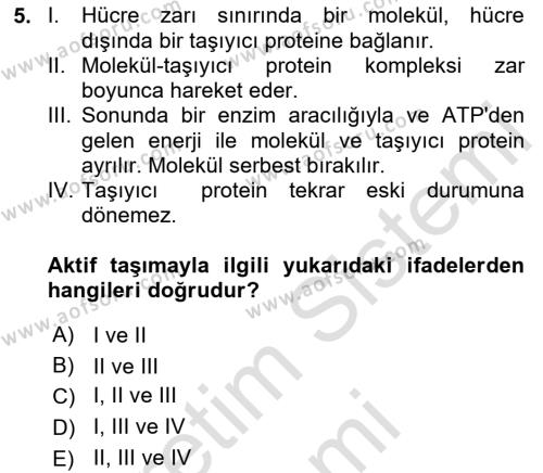 Temel Veteriner Fizyoloji Dersi 2024 - 2025 Yılı (Vize) Ara Sınavı 5. Soru