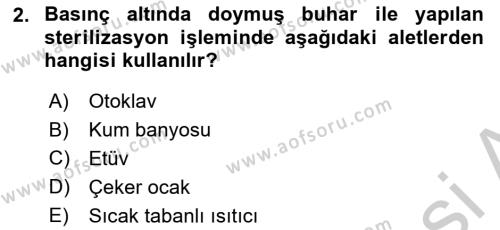 Veteriner Laboratuvar Teknikleri ve Prensipleri Dersi 2018 - 2019 Yılı Yaz Okulu Sınavı 2. Soru