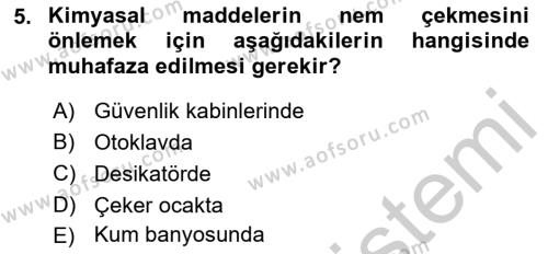 Veteriner Laboratuvar Teknikleri ve Prensipleri Dersi 2018 - 2019 Yılı Yaz Okulu Sınavı 5. Soru