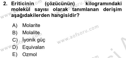 Veteriner Laboratuvar Teknikleri ve Prensipleri Dersi 2020 - 2021 Yılı Yaz Okulu Sınavı 2. Soru