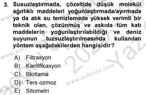 Veteriner Laboratuvar Teknikleri ve Prensipleri Dersi 2020 - 2021 Yılı Yaz Okulu Sınavı 3. Soru