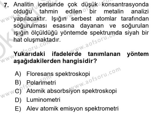 Veteriner Laboratuvar Teknikleri ve Prensipleri Dersi 2020 - 2021 Yılı Yaz Okulu Sınavı 7. Soru