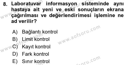 Veteriner Laboratuvar Teknikleri ve Prensipleri Dersi 2020 - 2021 Yılı Yaz Okulu Sınavı 8. Soru