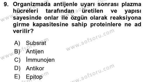 Veteriner Laboratuvar Teknikleri ve Prensipleri Dersi 2020 - 2021 Yılı Yaz Okulu Sınavı 9. Soru