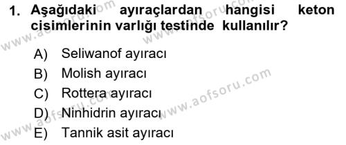 Veteriner Laboratuvar Teknikleri ve Prensipleri Dersi 2021 - 2022 Yılı (Final) Dönem Sonu Sınavı 1. Soru