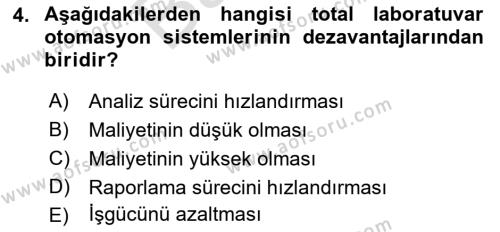 Veteriner Laboratuvar Teknikleri ve Prensipleri Dersi 2021 - 2022 Yılı (Final) Dönem Sonu Sınavı 4. Soru