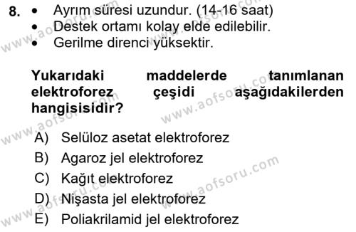 Veteriner Laboratuvar Teknikleri ve Prensipleri Dersi 2021 - 2022 Yılı (Final) Dönem Sonu Sınavı 8. Soru