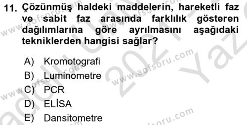 Veteriner Laboratuvar Teknikleri ve Prensipleri Dersi 2021 - 2022 Yılı Yaz Okulu Sınavı 11. Soru