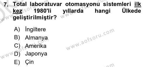 Veteriner Laboratuvar Teknikleri ve Prensipleri Dersi 2021 - 2022 Yılı Yaz Okulu Sınavı 7. Soru