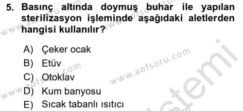 Veteriner Laboratuvar Teknikleri ve Prensipleri Dersi 2022 - 2023 Yılı Yaz Okulu Sınavı 5. Soru