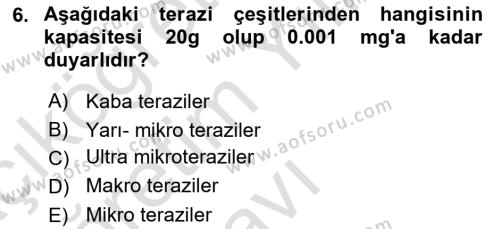 Veteriner Laboratuvar Teknikleri ve Prensipleri Dersi 2022 - 2023 Yılı Yaz Okulu Sınavı 6. Soru