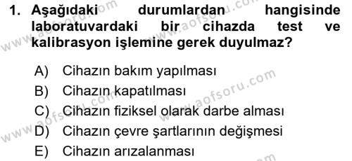 Veteriner Laboratuvar Teknikleri ve Prensipleri Dersi 2023 - 2024 Yılı (Vize) Ara Sınavı 1. Soru