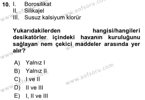 Veteriner Laboratuvar Teknikleri ve Prensipleri Dersi 2023 - 2024 Yılı (Vize) Ara Sınavı 10. Soru