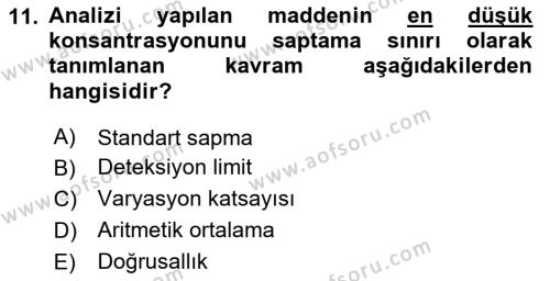 Veteriner Laboratuvar Teknikleri ve Prensipleri Dersi 2023 - 2024 Yılı (Final) Dönem Sonu Sınavı 11. Soru