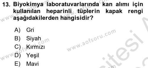 Veteriner Laboratuvar Teknikleri ve Prensipleri Dersi 2023 - 2024 Yılı (Final) Dönem Sonu Sınavı 13. Soru