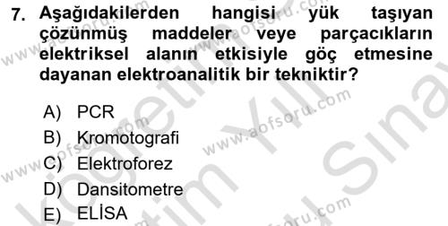 Veteriner Laboratuvar Teknikleri ve Prensipleri Dersi 2023 - 2024 Yılı (Final) Dönem Sonu Sınavı 7. Soru