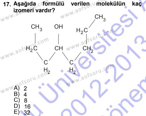 Hücre Kimyası Dersi 2012 - 2013 Yılı (Final) Dönem Sonu Sınavı 17. Soru