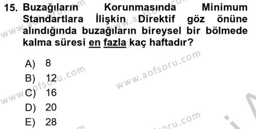 Hayvan Davranışları ve Refahı Dersi 2018 - 2019 Yılı Yaz Okulu Sınavı 15. Soru