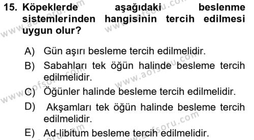 Hayvan Davranışları ve Refahı Dersi 2021 - 2022 Yılı (Vize) Ara Sınavı 15. Soru