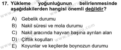 Hayvan Davranışları ve Refahı Dersi 2021 - 2022 Yılı (Final) Dönem Sonu Sınavı 17. Soru