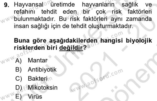 Hayvan Davranışları ve Refahı Dersi 2021 - 2022 Yılı (Final) Dönem Sonu Sınavı 9. Soru