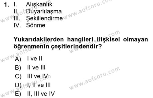 Hayvan Davranışları ve Refahı Dersi 2021 - 2022 Yılı Yaz Okulu Sınavı 1. Soru