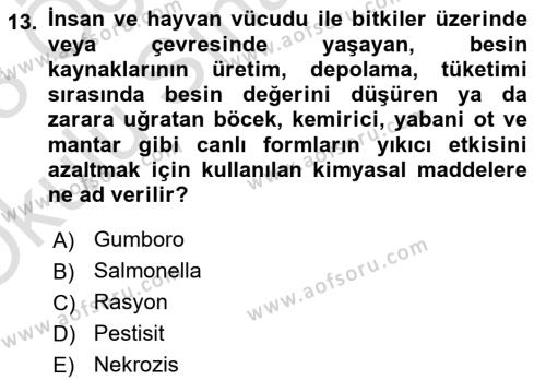 Hayvan Davranışları ve Refahı Dersi 2022 - 2023 Yılı Yaz Okulu Sınavı 13. Soru