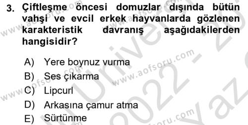 Hayvan Davranışları ve Refahı Dersi 2022 - 2023 Yılı Yaz Okulu Sınavı 3. Soru