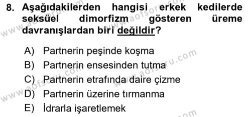 Hayvan Davranışları ve Refahı Dersi 2022 - 2023 Yılı Yaz Okulu Sınavı 8. Soru