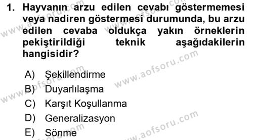 Hayvan Davranışları ve Refahı Dersi 2023 - 2024 Yılı (Vize) Ara Sınavı 1. Soru