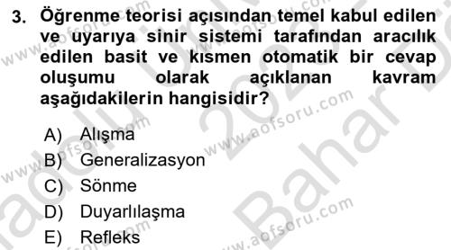 Hayvan Davranışları ve Refahı Dersi 2023 - 2024 Yılı (Vize) Ara Sınavı 3. Soru