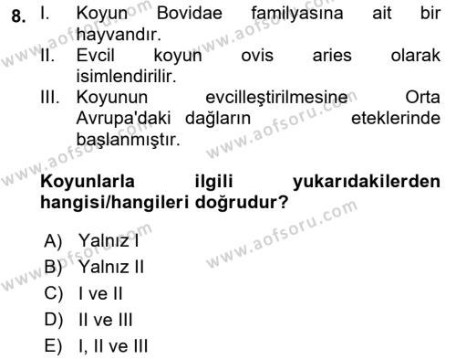 Hayvan Davranışları ve Refahı Dersi 2023 - 2024 Yılı (Vize) Ara Sınavı 8. Soru