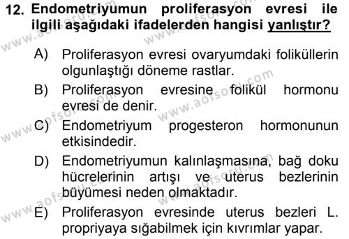 Temel Veteriner Histoloji ve Embriyoloji Dersi 2015 - 2016 Yılı Tek Ders Sınavı 12. Soru