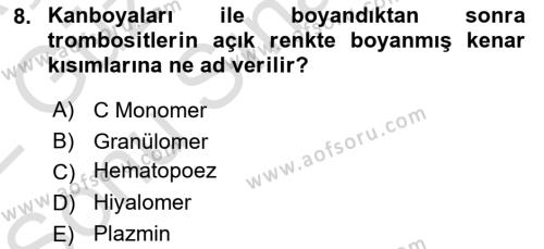 Temel Veteriner Histoloji ve Embriyoloji Dersi 2021 - 2022 Yılı (Final) Dönem Sonu Sınavı 8. Soru