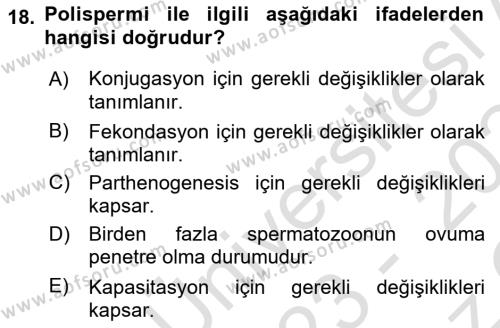 Temel Veteriner Histoloji ve Embriyoloji Dersi 2023 - 2024 Yılı Yaz Okulu Sınavı 18. Soru