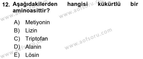 Temel Veteriner Biyokimya Dersi 2020 - 2021 Yılı Yaz Okulu Sınavı 12. Soru