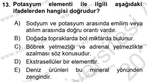 Temel Veteriner Biyokimya Dersi 2020 - 2021 Yılı Yaz Okulu Sınavı 13. Soru