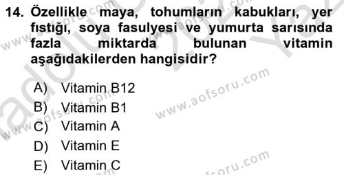 Temel Veteriner Biyokimya Dersi 2020 - 2021 Yılı Yaz Okulu Sınavı 14. Soru