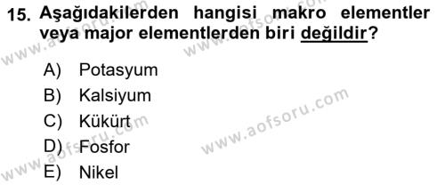 Temel Veteriner Biyokimya Dersi 2020 - 2021 Yılı Yaz Okulu Sınavı 15. Soru