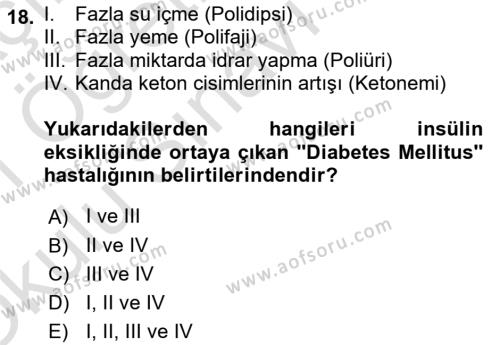 Temel Veteriner Biyokimya Dersi 2020 - 2021 Yılı Yaz Okulu Sınavı 18. Soru