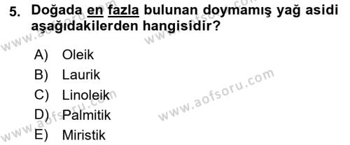 Temel Veteriner Biyokimya Dersi 2020 - 2021 Yılı Yaz Okulu Sınavı 5. Soru