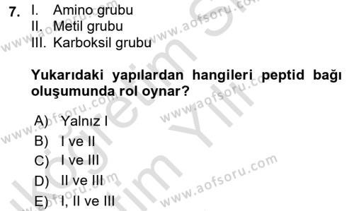 Temel Veteriner Biyokimya Dersi 2020 - 2021 Yılı Yaz Okulu Sınavı 7. Soru