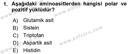 Temel Veteriner Biyokimya Dersi 2021 - 2022 Yılı Yaz Okulu Sınavı 1. Soru