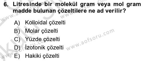 Temel Veteriner Biyokimya Dersi 2021 - 2022 Yılı Yaz Okulu Sınavı 6. Soru