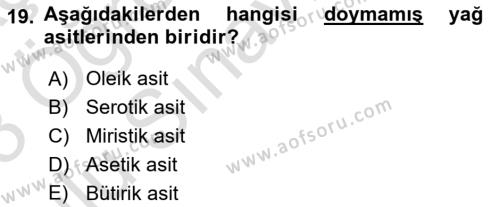 Temel Veteriner Biyokimya Dersi 2022 - 2023 Yılı Yaz Okulu Sınavı 19. Soru