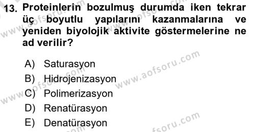 Temel Veteriner Biyokimya Dersi 2023 - 2024 Yılı (Vize) Ara Sınavı 13. Soru