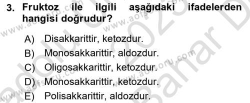 Temel Veteriner Biyokimya Dersi 2023 - 2024 Yılı (Vize) Ara Sınavı 3. Soru