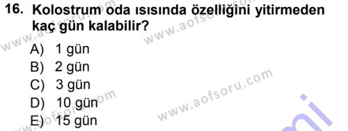 Temel Sürü Sağlığı Yönetimi Dersi 2012 - 2013 Yılı (Final) Dönem Sonu Sınavı 16. Soru